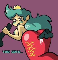 1girls 2boys anal anus ass breasts cum cum_in_anus cum_inside dat_ass dialogue female green_hair green_nipples loving_it mad_(wario's_woods) male mario_(series) mermaid unseen_male_face wario's_woods wario_(series)