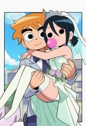 ai ai_art ai_generated knives novelai scott_pilgrim scott_pilgrim_takes_off scott_w_pilgrim sfw wedding_dress wedding_ring wedding_veil
