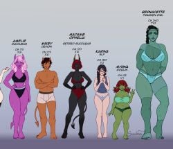 amelie_(succuboos) charlotte_(succuboos) demon demon_boy elf elf_female goblin goblin_female multiple_boys multiple_girls original original_character red_skin succuboos succubus tagme