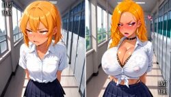ai_generated averting_eyes before_and_after big_breasts bimbo bimbo_body bimbo_lips bimbofication bowtie breasts breasts_bigger_than_head choker cleavage covered_nipples curvy curvy_body curvy_female curvy_figure curvy_hips elegant erect_nipples ginger glasses growth_spurt gyaru huge_breasts huge_nipples makeup massive_breasts miniskirt nipple_bulge oerba_yun_fang original original_character rouge_(starlightnex) school_uniform shy slim_waist starlightnex thick thick_ass thick_hips thick_legs thick_lips thick_thighs transformation tsundere white_shirt wide_hips