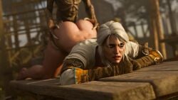 3d ass ass_grab ass_up belethor's_smut bubble_butt cd_projekt_red ciri female freckles gloves green_eyes light-skinned_female lying mascara monster nekker nude outdoors penetration penis scar sex the_witcher_(series) the_witcher_3:_wild_hunt vaginal_penetration white_hair witcher_medallion