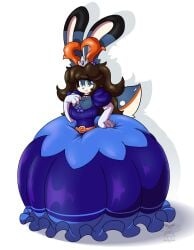 2d big_breasts blue_eyes breasts brown_hair bunny_ears cleavage female furry huge_breasts notmrsatsuma tagme thick_thighs wide_hips