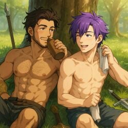 chest_hair claude_von_riegan facial_hair fire_emblem gay shez_(fire_emblem) shez_(fire_emblem)_(male) workout