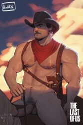 ajaxisdead bara body_hair breasts chest chest_hair cowboy cowboy_hat cum cumshot daddy gay joel_miller muscles outdoors pedro_pascal the_last_of_us veins veiny_penis