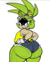 1girls ass ass_focus big_ass big_butt blue_eyes color colored colorshun crossnsfw female female_only green_body happy_female looking_at_viewer short_pants smile smile_at_viewer smiley_face sonic_(series) sonic_the_hedgehog_(idw) sonic_the_hedgehog_(series) surge_the_tenrec white_background