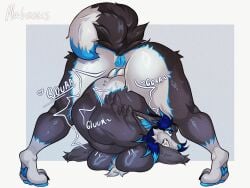 anal anthro ass_up belly_overhang canid canine canis fan_character female genitals hair hi_res jack-o'_pose mammal plateous pose predator/prey pussy rumbling_stomach solo teeth vore wolf