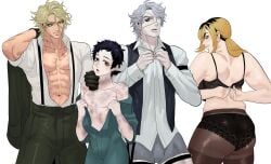 1girls 3girls annoyed ass big_ass black_bra black_hair black_panties blonde_hair bra bruise bruised bruises bulge daan_(fear_and_hunger) dressing eriurias73 eye_patch fear_and_hunger fear_and_hunger:_termina female jumpsuit karin_(fear_and_hunger) lace-trimmed_panties levi_(fear_and_hunger) long_hair looking_at_viewer looking_back male military_uniform multiple_boys muscular muscular_male pale-skinned_male pale_skin panties pantyhose pavel_yudin plump ponytail slightly_chubby slightly_chubby_female soldier suspenders thick_thighs twink unhooked_bra wide_hips