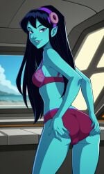 4kids_entertainment ai_generated alien alien_girl ass bigmic145 black_hair blue_eyes blue_skin bra breasts female panties pointy_ears starlee_hambrath tease teasing teenage_mutant_ninja_turtles teenage_mutant_ninja_turtles_(2003) tmnt tmnt_2003