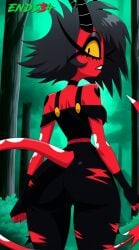 2025 ai_generated ass ass_focus back_view big_ass big_eyes demon_girl ends34 female female_only forest helluva_boss horns horny_female millie_(helluva_boss) red_body tail