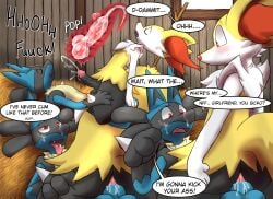 absurd_res accidental_sex accidentally_gay after_sex anal_orgasm angry animal_genitalia anthro ass balls barn blush bodily_fluids braixen canine_genitalia comic cowgirl_position cum cum_covered_penis cum_in_ass cum_inside cum_on_face disgust duo ejaculation embarrassed english_text from_front_position generation_4_pokemon generation_6_pokemon genital_fluids genitals hands-free hay hi_res humanoid_genitalia humanoid_penis internal internal_anal knot knotting leaking_cum leaning leaning_backward leg_grab lolpiss looking_at_another looking_pleasured lucario male male/male moan nintendo on_bottom on_top onomatopoeia orgasm orgasm_face penis pokemon pokemon_(species) profanity prostate_stimulation sex shaking sheath sound_effects text thigh_grab tongue tongue_out vein