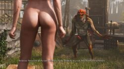 3d ass belethor's_smut bubble_butt cd_projekt_red ciri completely_nude english_text female light-skinned_female monster nekker nude outdoors penis scar text the_witcher_(series) the_witcher_3:_wild_hunt white_hair