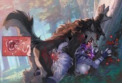 animal_genitalia animal_penis anthro anthro_on_anthro anthro_penetrated anthro_penetrating anthro_penetrating_anthro ass black_nose blue_hair bodily_fluids breasts brown_body brown_fur canid canine canine_genitalia canine_penis canis cum cum_in_pussy cum_inside duo fangs female female_penetrated forest fur genital_fluids genitals hair hi_res impregnation knot male male/female male_penetrating male_penetrating_female mammal nature nipples nude nude_anthro nude_female nude_male outdoor_nudity outside outside_sex ovum ovum_with_heart penetration penile penile_penetration penis penis_in_pussy plant purple_body purple_fur pussy sex sperm_cell tail teeth tongue tongue_out tree vaginal_penetration vaginal_penetration wolf xenoguardian