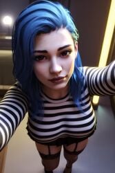1girls 3d 3d_(artwork) ai ai_generated big_ass big_breasts blue_hair busty female goth goth_girl high_heels joan_goth_mommy(oc) long_hair long_sleeves pleated_skirt radnsad short_skirt skirt solo solo_female solo_focus striped_shirt thick_ass thick_thighs