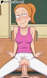 1boy 1girls accurate_art_style adult_swim ai_generated big_breasts big_penis blush breasts classroom clothed clothing deep_penetration desk female female_focus femdom happy happy_sex hi_res high_ponytail keoenl legs_apart light-skinned_female light-skinned_male light_skin male male/female orange_hair pants patreon penetration ponytail pov pussy pussy_juice pussy_lips rick_and_morty school schoolgirl seductive_look seductive_smile sex smile smug straight summer_smith sweat sweating thigh_sex torn_clothes unseen_male_face vaginal_penetration vaginal_sex