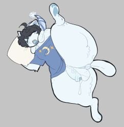 anal anal_sex anthro anthro_penetrated ass balls big_butt black_hair blue_pawpads bottom_heavy canid canine canis closed_eyes clothing clothing_aside disembodied_penis domestic_dog donut_anus drooling femboy floppy_ears fur genitals grey_background hair hi_res huge_butt legs_apart legs_up lopsalien male male_penetrated mammal oc open_mouth original_character pawpads paws pear-shaped_figure penis pillow precum sex shirt simple_background sleep_sex sleeping sleeping_cap sleepytem_(lopsalien) solo t-shirt tail thick_thighs topwear white_body white_fur wide_hips