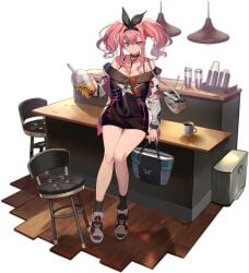 azur_lane bag bare_shoulders between_breasts black_background black_choker black_ribbon black_socks black_sweater bra_strap breasts bremerton_(azur_lane) bremerton_(day-off_date)_(azur_lane) bubble_tea bucket cg chair choker cleavage coffee collarbone cup disposable_cup dress drinking_straw eyewear_hang faux_figurine female full_body grey_hair hair_between_eyes hair_intakes hair_ornament hair_ribbon hairband handbag holding holding_bag holding_cup indoors jacket large_breasts long_hair long_sleeves looking_at_viewer mole mole_on_breast mole_under_eye mug multicolored_hair nail_polish no_mole off-shoulder_dress off-shoulder_sweater off_shoulder official_alternate_costume official_art open_clothes open_jacket orange-tinted_eyewear parted_lips pink_eyes pink_hair pink_nails shadow shoes sidelocks sitting sitting_on_table smile sneakers socks solo standing star_(symbol) star_print stool strap_between_breasts streaked_hair sunglasses sweater sweater_dress table teeth thighs tinted_eyewear transparent_background twintails two-tone_hair unworn_eyewear white_footwear white_jacket wooden_floor