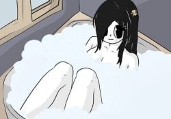 :3 alternate_design bath bathing bathroom big_pupils bubble bubble_bath bubbles chetoh egg female hairpin looking_at_viewer lowres oc original original_character rose_(chetoh) smile smiling_at_viewer tagme white_body