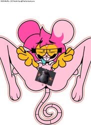absurd_res anus barely_visible_anus barely_visible_genitalia barely_visible_pussy black_nose buckteeth censored censored_genitalia censored_pussy clothing eyewear female genitals glasses gloves goommymuffin hair handwear hi_res mammal mouse muffin_(goommymuffin) murid murine pink_body pink_ears pink_hair pink_inner_ear pink_tail pussy rat_tail red_heart rodent simple_background smile solo tail teeth the_cartoon_love white_background yellow_clothing yellow_eyewear yellow_glasses yellow_gloves yellow_handwear
