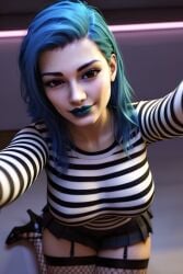 1girls 3d 3d_(artwork) ai ai_generated big_ass big_breasts blue_hair busty female goth goth_girl high_heels joan_goth_mommy(oc) long_hair long_sleeves pleated_skirt radnsad short_skirt skirt solo solo_female solo_focus striped_shirt thick_ass thick_thighs