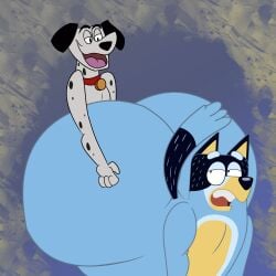 101_dalmatians absurd_res anthro ass australian_cattle_dog bandit_heeler big_butt bluey_(series) canid canine canis cattledog dalmatian disney domestic_dog duo feral herding_dog hi_res male male/male mammal pastoral_dog pongo_(101_dalmatuans) sex sinkcandycentral thick_thighs