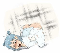 1boy 1femboy all_fours ass ass_focus ass_shake ass_up ass_up_face_down attack blue_hair cheek_bulge defeated defeated_male drooling exposed_ass face_down_ass_up femboy fully_clothed jeteggs jujutsu_kaisen kashimo_hajime male partially_clothed ripped_clothing spank_marks spoilers tears torn_clothes
