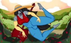 1futa adventure_time big_breasts black_hair breasts bulge bulge_through_clothing clothed clothing feet feet_up flying fully_clothed futa_only futanari grey_skin hat humanoid jeans looking_at_viewer marceline red_eyes red_shirt self_upload smile solo strawberry vampire vampire_girl xxspiegel