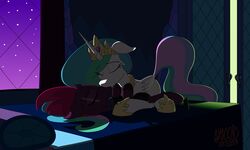 bedroom cuddling darkness friendship_is_magic furry kissing my_little_pony my_little_pony_the_movie princess_celestia_(mlp) smooth_skin syscod tempest_shadow_(mlp) yuri