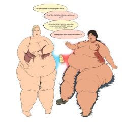 2girls bbw black_hair blonde_hair breasts chloe_frazer dark-skinned_female dark_skin dialogue elena_fisher fat fat_woman feeeaad female indian indian_female light-skinned_female light_skin morbidly_obese morbidly_obese_female nipples obese obese_female overweight overweight_female ssbbw text transformation uncharted weight_gain