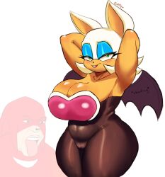 anthro bat big_breasts dark-skinned_female gafer.exe knuckles_the_echidna meme rouge_the_bat simple_background sonic_(series) sonic_the_hedgehog_(series) thick_thighs white_background white_fur zamn!