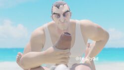 2boys beach erection foreskin male_focus male_only outdoors overwatch penis reinhardt sigma_(overwatch) summer txddy3d