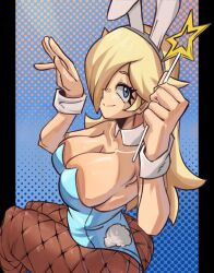 1girls animal_ears ass big_breasts blonde_hair blue_eyes breasts bunny_ears bunny_tail bunnysuit cleavage female female_only fishnet_pantyhose fishnets huge_breasts mario_(series) moxydrawsmore pantyhose princess_rosalina solo super_mario_galaxy tail