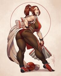 1girls 2d 2d_(artwork) ass breasts brown_hair fatal_fury female female_focus female_only hi_res high_resolution highres josephvirtuoso king_of_fighters large_ass large_breasts looking_at_viewer mai_shiranui muscular_arms muscular_thighs simple_background smile solo solo_female solo_focus