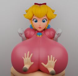 1girls 3d breasts breasts_bigger_than_head clothed female hands_on_breasts huge_breasts hyper_breasts jinouga97 looking_down looking_down_at_breasts mario_(series) paizuri paizuri_over_clothes pov princess_peach princess_peach:_showtime!