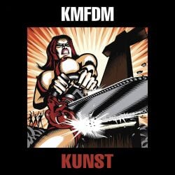 album_cover brute! chainsaw cross kmfdm lips muscular_female nipples red_hair