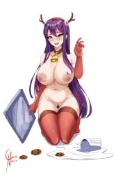 5_fingers bell bell_collar big_breasts breasts carmach101 collar collar_bell cookie cookies cow_bell cow_bell_collar doki_doki_literature_club female_pubic_hair headband long_hair milk pubic_hair purple_eyes purple_hair purple_pubic_hair spilled_drink spilled_milk spilt_drink yuri_(doki_doki_literature_club)