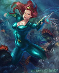 1girls amber_heard aquaman aquaman_(series) aquaman_2018 bad_end big_breasts bondage breasts captured dc dc_comics dceu judash137 mera monster restrained underwater