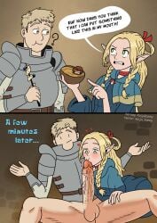 armor blonde_hair delicious_in_dungeon dungeon_meshi elf green_eyes kaijukunny laios_touden male/female marcille_donato oral tagme