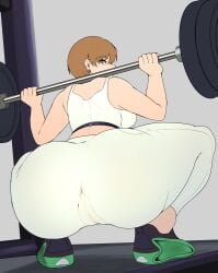1girls anus anus_visible_through_clothes ass athletic athletic_ass athletic_female atlus big_ass booty brown_hair exposed_anus exposed_pussy female fit fit_ass fit_female flat_colors huge_ass lifting_weights looking_back persona persona_4 pussy pussy_visible_through_clothes satonaka_chie short_hair sieroo sports_bra sports_pants sportswear squatting thick thick_thighs thighs tomboy weightlifting