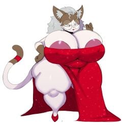 big_areola big_ass big_belly big_breasts big_butt big_nipples brown_fur cat_ears cat_tail elegant elegant_dress fancy fancy_clothing fancy_dress fancy_old_woman feline furry gilf lipstick milf ophelia_(sssonic2) red_clothing red_dress red_eyes red_lipstick red_shoes sexy_armpits sexy_pose silver_hair smile smiley_face smirk smirking sssonic2 tape thicc_shake white_fur white_hair