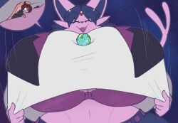 anthro anthro_only astronomical_hyper big_breasts breasts breasts_bigger_than_planet cleavage eeveelution espeon female furry giantess huge_breasts hyper_breasts knj_ex macro pokémon_(species) pokemon siftmacro siftmicro thick_thighs thighs_bigger_than_planet wide_hips