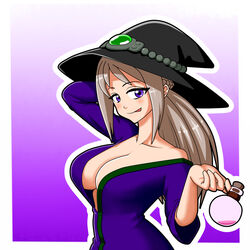 big_breasts gray_hair minecraft personification potion purple_hair this_is_madness witch witch_(minecraft) witch_hat