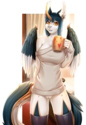 2019 5_fingers anthro bottomless breasts clothed clothing felid feline female hi_res hybrid knight_dd looking_at_viewer mammal pussy smile solo