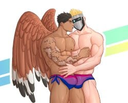 2boys abs bara biceps big_bulge bisexual bisexual_male bisexual_pride_colors bulge gay lgbt_pride lgbt_pride_colors male male/male male_nipples male_only mask masked masked_male muscular_male nipples pecs silvyspark