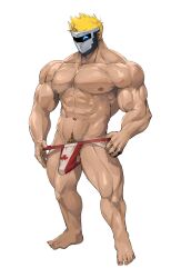 abs bara biceps big_bulge blonde_hair bulge erection_under_clothes jockstrap male male_nipples male_only male_pubic_hair mask masked masked_male muscular_male nipples pecs penis_outline silvyspark tamazukiakiyama underwear