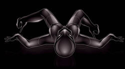 00s 1girls 2000s 2009 black_background black_bodysuit blckxt bodysuit female female_focus female_only full_body_suit gas_mask heels high_heels human jpeg latex latex_clothing latex_suit laying_down laying_on_back limited_palette nipple_bulge solo spread_legs tight_clothing