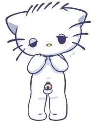 anthro blush chastity_cage chastity_device chibi dear_daniel domestic_cat embarrassed felid feline felis fur hello_kitty hello_kitty_(series) lidded_eyes male mammal sanrio solo touboutenshi white_body white_fur