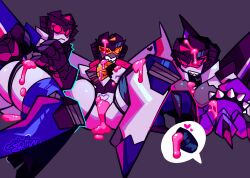 3boys after_sex angry claws covered_in_cum cum_in_pussy cum_on_body cuntboy heart intersex male multiple_boys pink_cum rottingsoup_(artist) rule_63 seeker_(transformers) skywarp starscream surprised thundercracker transformers wings