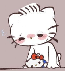 anthro blush closed_eyes dear_daniel domestic_cat felid feline felis fur hello_kitty hello_kitty_(character) hello_kitty_(series) kitty_white lidded_eyes male mammal masturbation plushie plushophilia sanrio solo touboutenshi white_body white_fur