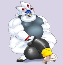 absurd_res anthro belly cock_vore generation_7_pokemon genitals group hi_res legendary_pokemon male male/male mc_morrales muscular muscular_male nintendo penile penis pokemon pokemon_(species) rockruff size_difference solgaleo vore