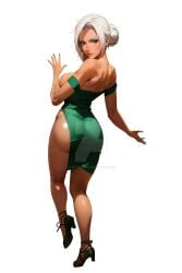 1girls ai_generated almost_naked alternate_costume ass ass_focus bangs bare_chest bare_legs bare_shoulders bare_thighs big_ass big_breasts breast_press breasts brown_skin collarbone curvaceous curvy curvy_body curvy_female curvy_figure cute cute_face dark-skinned_female dark_skin dress dress_down dress_only dress_shirt female female_only from_behind full_body hair_bun huge_ass inviting inviting_to_sex ladynuggets large_breasts long_hair long_sleeves looking_at_viewer looking_back mabui mature mature_female mostly_nude nai_diffusion nail_polish naruto naruto_(series) naruto_shippuden no_bra no_panties no_underwear paizuri_invitation partially_clothed pelvic_curtain pelvic_line petite pinup presenting presenting_ass shiny shiny_hair shiny_skin smooth_skin solo solo_focus stable_diffusion standing teal_eyes thighs tied_hair upper_body watermark white_hair wide_hips